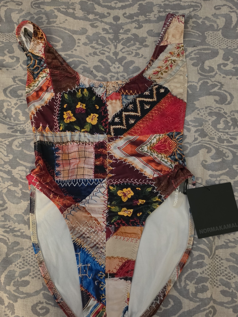 Norma Kamali Marissa Multicolor Patchwork Swimsuitz NWT